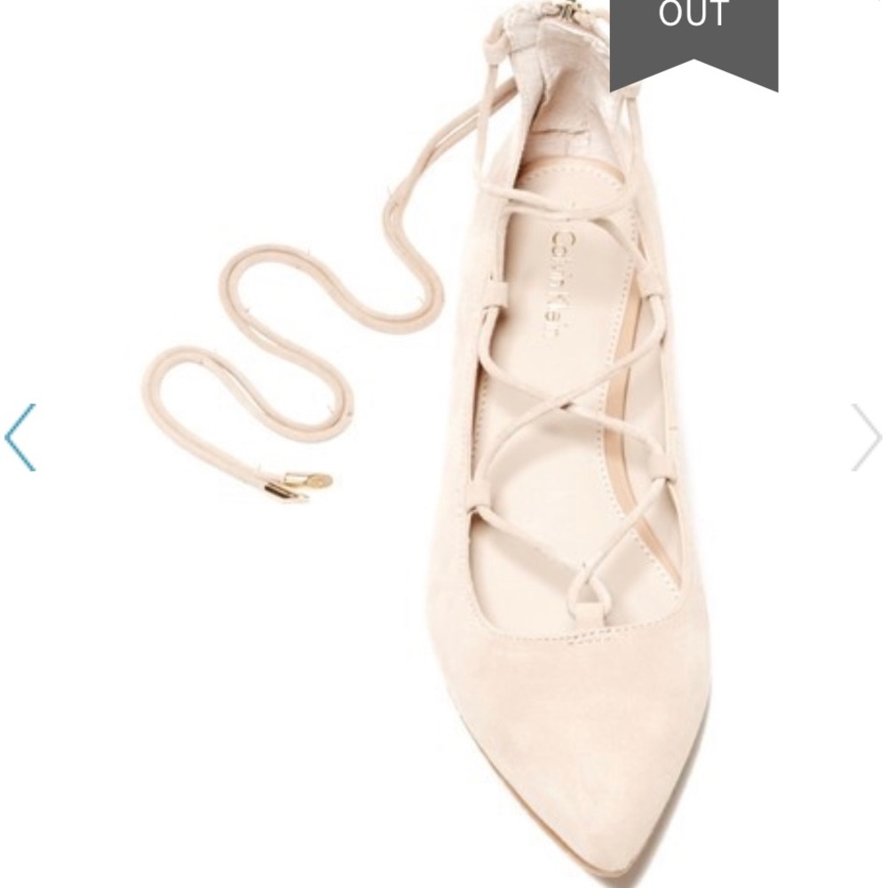 EUC Calvin Klein beige lace up ballet flats sz 10